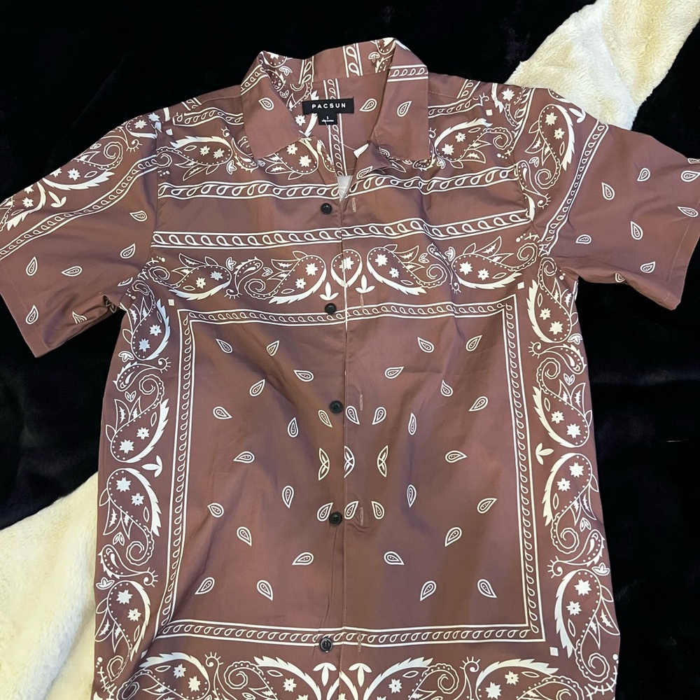 PacSun brown paisley collared button up